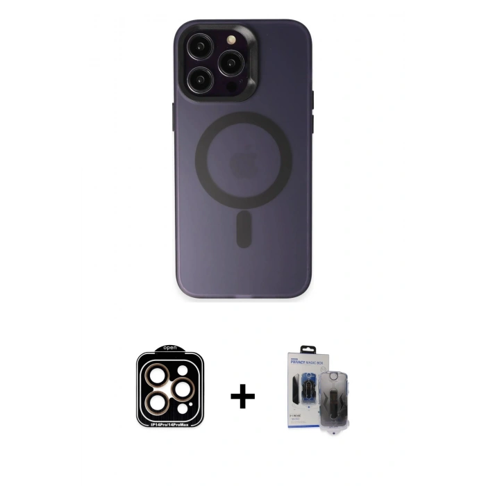 MARSİLYAN™- iPhone 15 Pro Max Kılıf Kozmos Çizgi Prime - Siyah Vanessa Magic Hayalet Cam + PVD Metal Kamera Lens - TU