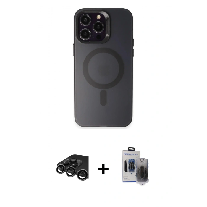 MARSİLYAN™- iPhone 15 Pro Max Kılıf Kozmos Çizgi Prime - Siyah Vanessa Magic Hayalet Cam + Raze Metal Kamera Lens - TMGI