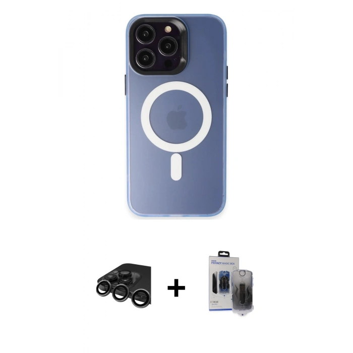 MARSİLYAN™- iPhone 15 Pro Max Kılıf Kozmos Çizgi Prime - Siyah Vanessa Magic Hayalet Cam + Raze Metal Kamera Lens - TMGI