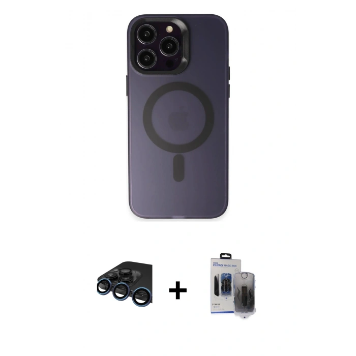 MARSİLYAN™- iPhone 15 Pro Max Kılıf Kozmos Çizgi Prime - Siyah Vanessa Magic Hayalet Cam + Raze Metal Kamera Lens - LT