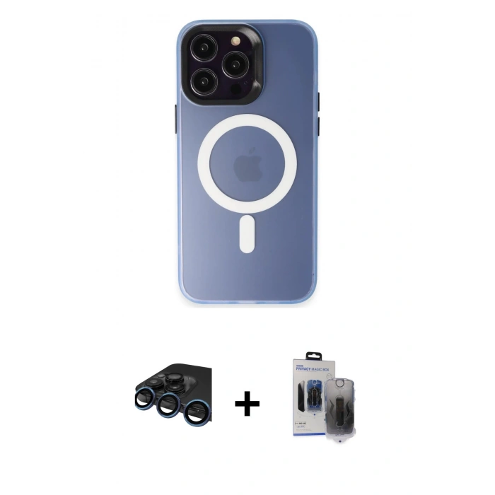MARSİLYAN™- iPhone 15 Pro Max Kılıf Kozmos Çizgi Prime - Siyah Vanessa Magic Hayalet Cam + Raze Metal Kamera Lens - LT