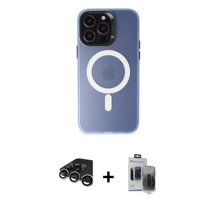 MARSİLYAN™- iPhone 15 Pro Max Kılıf Kozmos Çizgi Prime - Siyah Vanessa Magic Hayalet Cam + Raze Metal Kamera Lens - GS