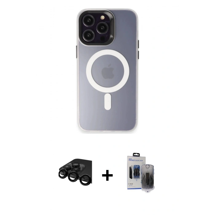 MARSİLYAN™- iPhone 15 Pro Max Kılıf Kozmos Çizgi Prime - Siyah Vanessa Magic Hayalet Cam + Raze Metal Kamera Lens - SH