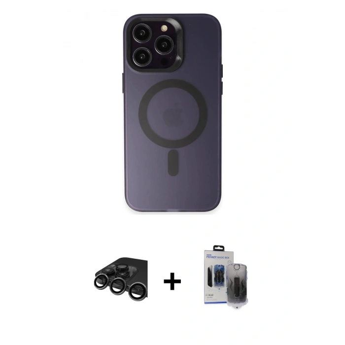MARSİLYAN™- iPhone 15 Pro Max Kılıf Kozmos Çizgi Prime - Siyah Vanessa Magic Hayalet Cam + Raze Metal Kamera Lens - TMGI