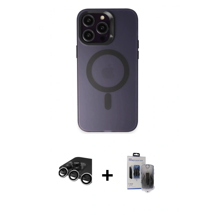 MARSİLYAN™- iPhone 15 Pro Max Kılıf Kozmos Çizgi Prime - Siyah Vanessa Magic Hayalet Cam + Raze Metal Kamera Lens - GS