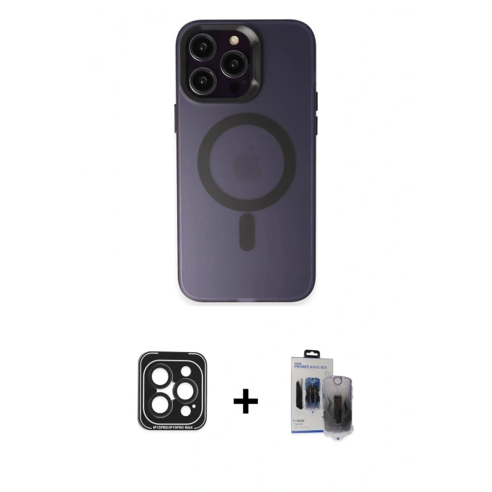MARSİLYAN™- iPhone 15 Pro Max Kılıf Kozmos Çizgi Prime - Siyah Vanessa Magic Hayalet Cam + PVD Metal Kamera Lens - SH
