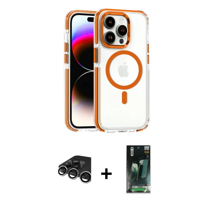 MARSİLYAN™- iPhone 15 Pro Max Kılıf Kozmos Doku Koleksiyonu - Siyah 360 Mat Full Body Arka Koruyucu + Raze Metal Kamera Lens - GS