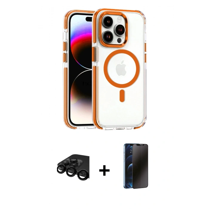 MARSİLYAN™- iPhone 15 Pro Max Kılıf Kozmos Doku Koleksiyonu - Siyah 3D Antistatik Hayalet Cam Ekran Koruyucu + Raze Metal Kamera Lens - SH