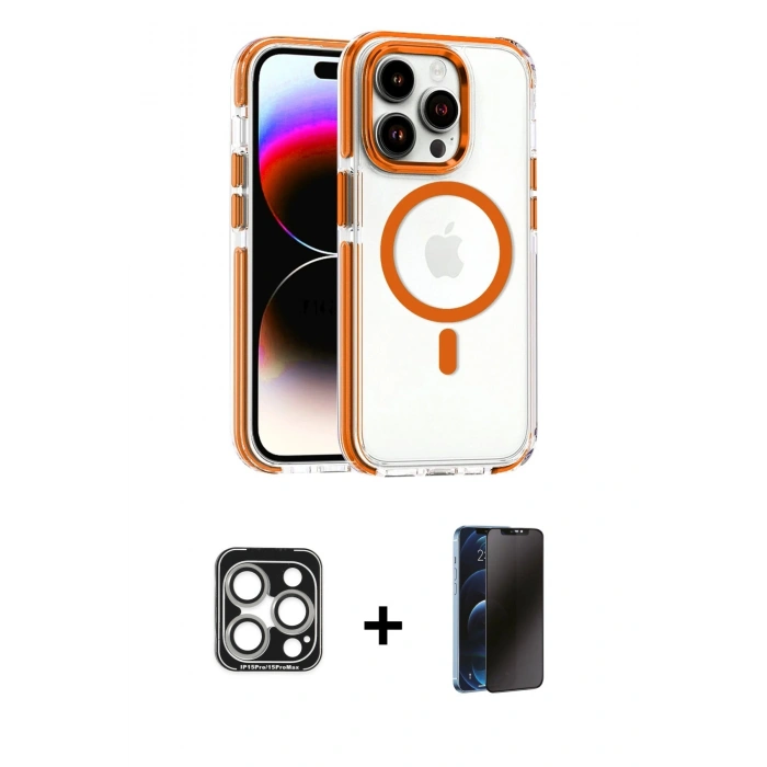 MARSİLYAN™- iPhone 15 Pro Max Kılıf Kozmos Doku Koleksiyonu - Siyah 3D Antistatik Hayalet Cam Ekran Koruyucu + PVD Metal Kamera Lens - GS