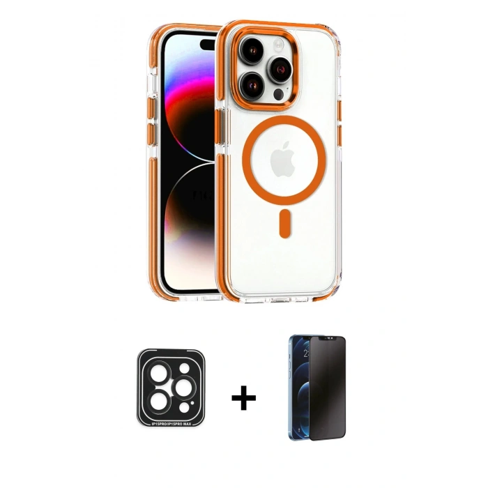 MARSİLYAN™- iPhone 15 Pro Max Kılıf Kozmos Doku Koleksiyonu - Siyah 3D Antistatik Hayalet Cam Ekran Koruyucu + PVD Metal Kamera Lens - SH