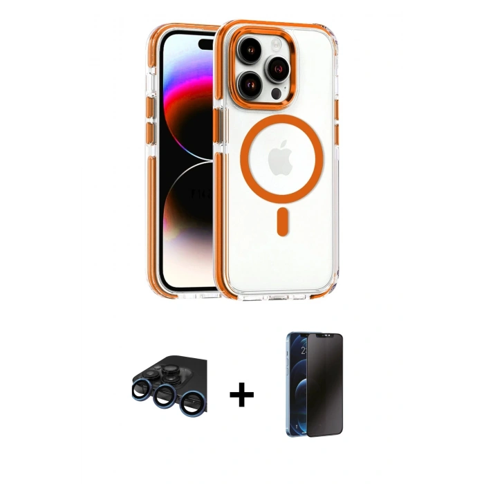 MARSİLYAN™- iPhone 15 Pro Max Kılıf Kozmos Doku Koleksiyonu - Siyah 3D Antistatik Hayalet Cam Ekran Koruyucu + Raze Metal Kamera Lens - LT