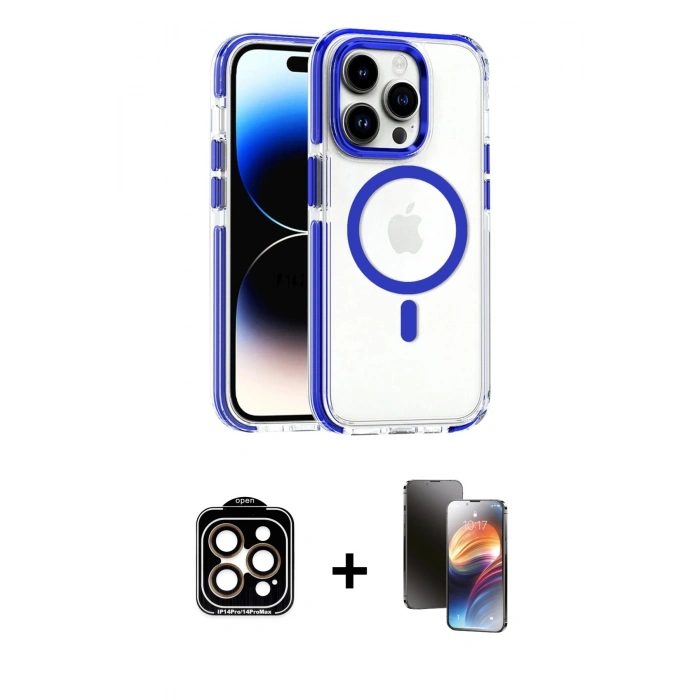 MARSİLYAN™- iPhone 15 Pro Max Kılıf Kozmos Doku Koleksiyonu - Siyah 3D Antistatik Mat Seramik Nano Ekran Koruyucu + PVD Metal Kamera Lens - TU