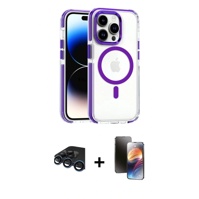 MARSİLYAN™- iPhone 15 Pro Max Kılıf Kozmos Doku Koleksiyonu - Siyah 3D Antistatik Mat Seramik Nano Ekran Koruyucu + Raze Metal Kamera Lens - LT