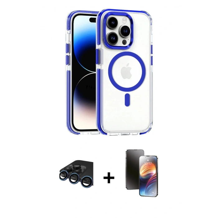 MARSİLYAN™- iPhone 15 Pro Max Kılıf Kozmos Doku Koleksiyonu - Siyah 3D Antistatik Mat Seramik Nano Ekran Koruyucu + Raze Metal Kamera Lens - LT