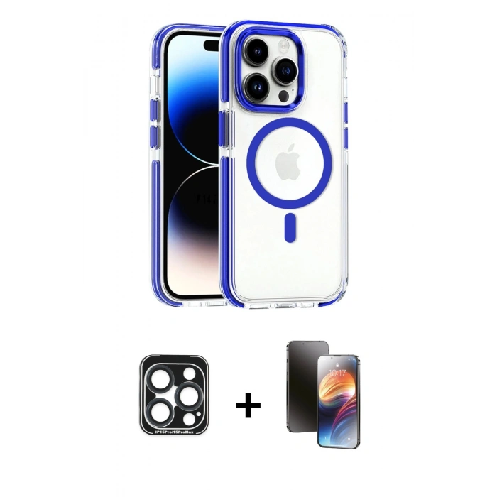 MARSİLYAN™- iPhone 15 Pro Max Kılıf Kozmos Doku Koleksiyonu - Siyah 3D Antistatik Mat Seramik Nano Ekran Koruyucu + PVD Metal Kamera Lens - LT