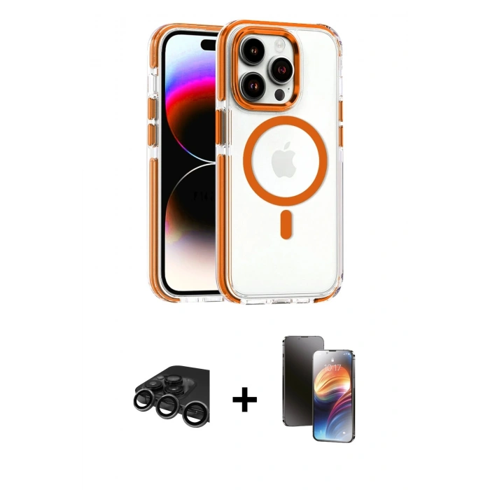 MARSİLYAN™- iPhone 15 Pro Max Kılıf Kozmos Doku Koleksiyonu - Siyah 3D Antistatik Mat Seramik Nano Ekran Koruyucu + Titanyum Gri Raze Metal Kamera Lens