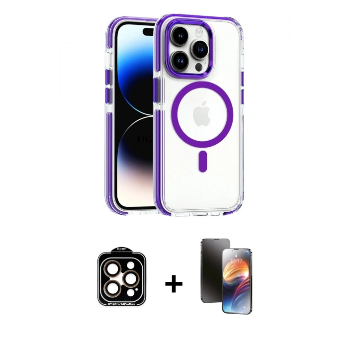 MARSİLYAN™- iPhone 15 Pro Max Kılıf Kozmos Doku Koleksiyonu - Siyah 3D Antistatik Mat Seramik Nano Ekran Koruyucu + PVD Metal Kamera Lens - TU