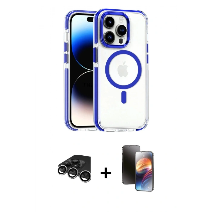 MARSİLYAN™- iPhone 15 Pro Max Kılıf Kozmos Doku Koleksiyonu - Siyah 3D Antistatik Mat Seramik Nano Ekran Koruyucu + Raze Metal Kamera Lens - GS