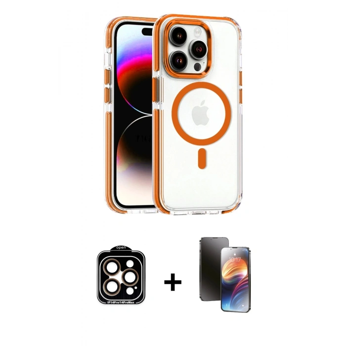 MARSİLYAN™- iPhone 15 Pro Max Kılıf Kozmos Doku Koleksiyonu - Siyah 3D Antistatik Mat Seramik Nano Ekran Koruyucu + PVD Metal Kamera Lens - TU