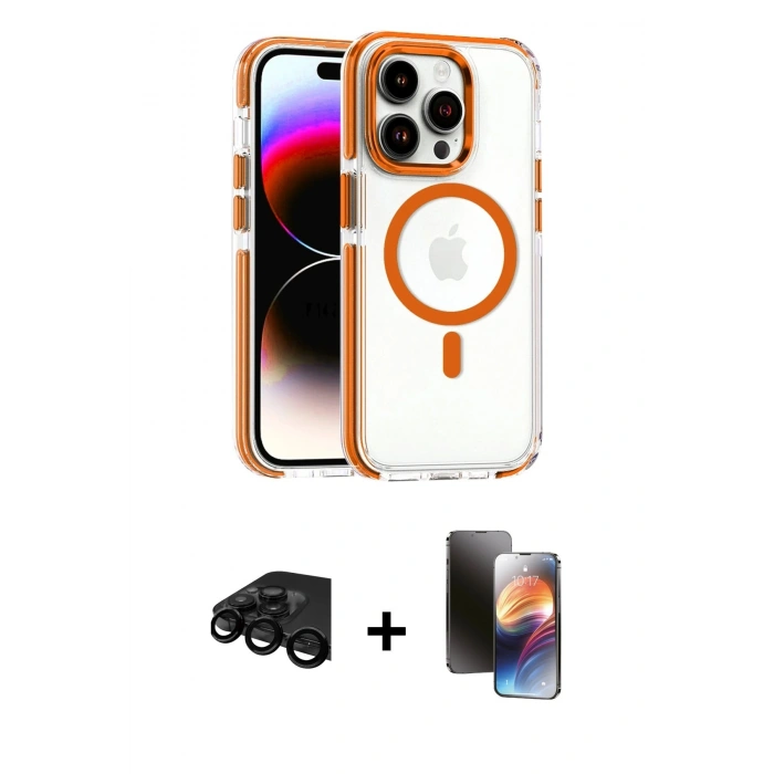 MARSİLYAN™- iPhone 15 Pro Max Kılıf Kozmos Doku Koleksiyonu - Siyah 3D Antistatik Mat Seramik Nano Ekran Koruyucu + Siyah Raze Metal Kamera Lens