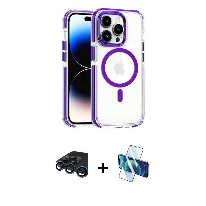 MARSİLYAN™- iPhone 15 Pro Max Kılıf Kozmos Doku Koleksiyonu - Siyah 3D Antistatik Seramik Nano Ekran Koruyucu + Raze Metal Kamera Lens - LT
