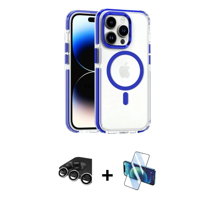 MARSİLYAN™- iPhone 15 Pro Max Kılıf Kozmos Doku Koleksiyonu - Siyah 3D Antistatik Seramik Nano Ekran Koruyucu + Raze Metal Kamera Lens - GS