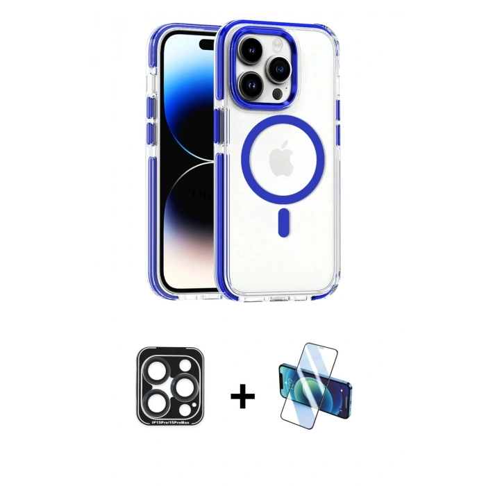 MARSİLYAN™- iPhone 15 Pro Max Kılıf Kozmos Doku Koleksiyonu - Siyah 3D Antistatik Seramik Nano Ekran Koruyucu + PVD Metal Kamera Lens - LT