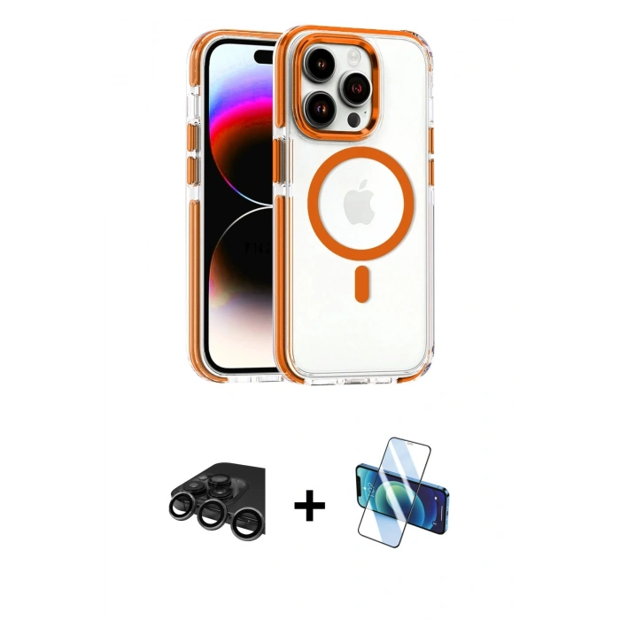 MARSİLYAN™- iPhone 15 Pro Max Kılıf Kozmos Doku Koleksiyonu - Siyah 3D Antistatik Seramik Nano Ekran Koruyucu + Raze Metal Kamera Lens - TMGI