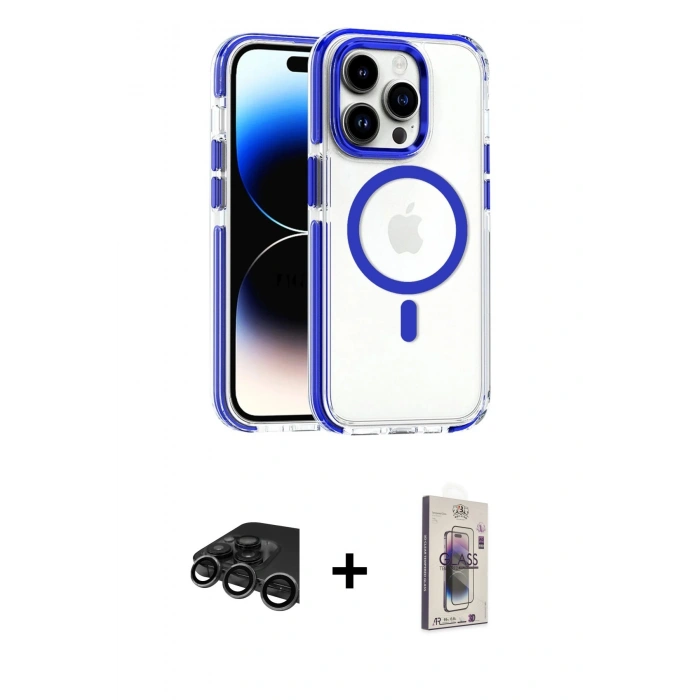 MARSİLYAN™- iPhone 15 Pro Max Kılıf Kozmos Doku Koleksiyonu - Siyah Bilvis 3D Cam Ekran Koruyucu + Raze Metal Kamera Lens - TMGI