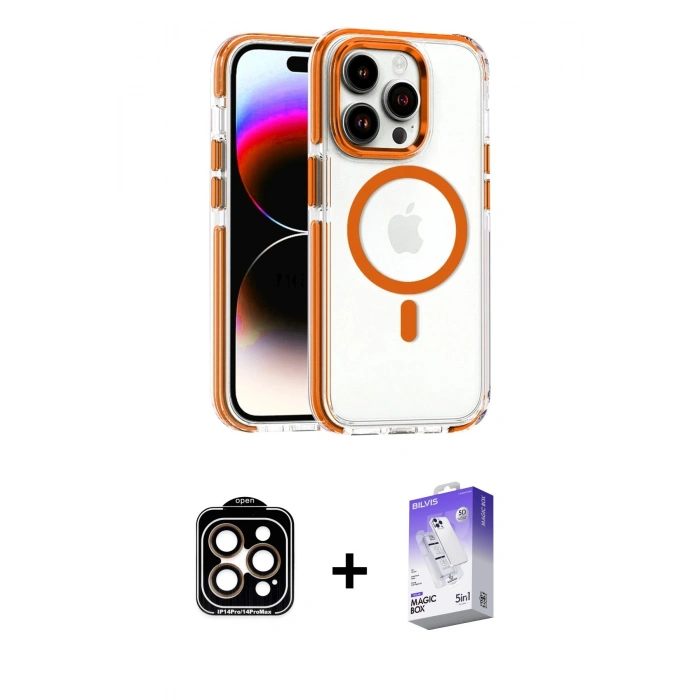 MARSİLYAN™- iPhone 15 Pro Max Kılıf Kozmos Doku Koleksiyonu - Siyah Bilvis 5in1 3D Magic Cam Ekran Koruyucu + PVD Metal Kamera Lens - TU
