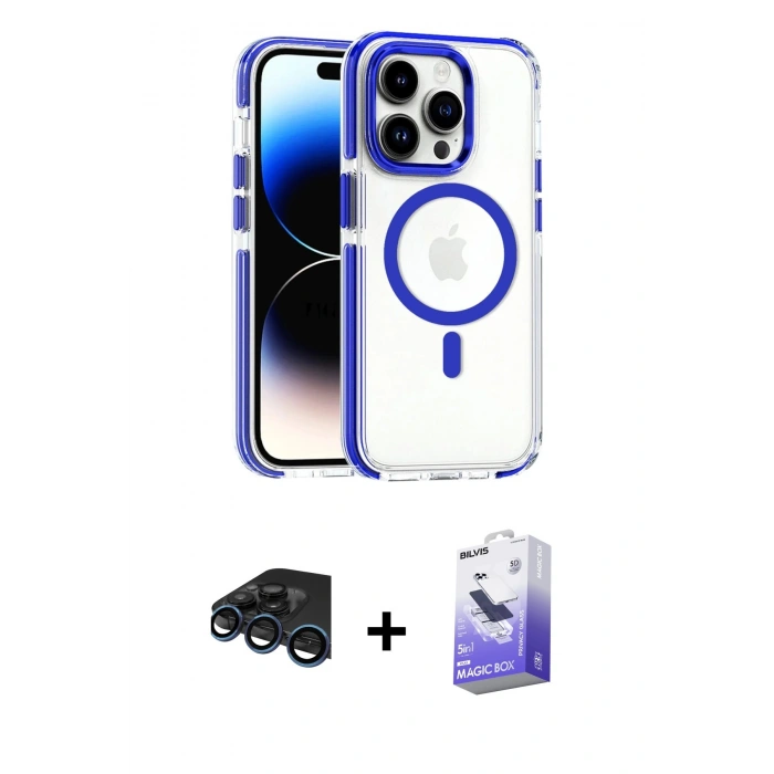 MARSİLYAN™- iPhone 15 Pro Max Kılıf Kozmos Doku Koleksiyonu - Siyah Bilvis 5in1 5D Magic Hayalet Cam Ekran Koruyucu + Raze Metal Kamera Lens - LT