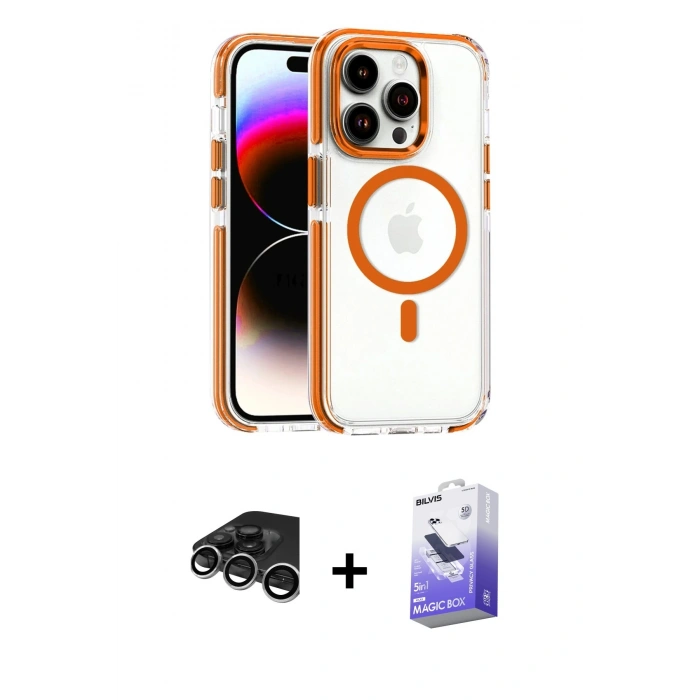 MARSİLYAN™- iPhone 15 Pro Max Kılıf Kozmos Doku Koleksiyonu - Siyah Bilvis 5in1 5D Magic Hayalet Cam Ekran Koruyucu + Raze Metal Kamera Lens - GS
