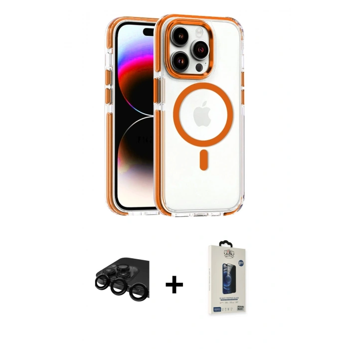 MARSİLYAN™- iPhone 15 Pro Max Kılıf Kozmos Doku Koleksiyonu - Siyah Bilvis Hayalet Cam Ekran Koruyucu + Raze Metal Kamera Lens - SH