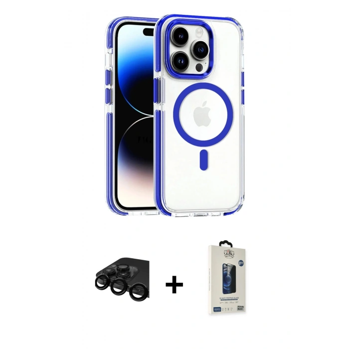 MARSİLYAN™- iPhone 15 Pro Max Kılıf Kozmos Doku Koleksiyonu - Siyah Bilvis Hayalet Cam Ekran Koruyucu + Raze Metal Kamera Lens - SH