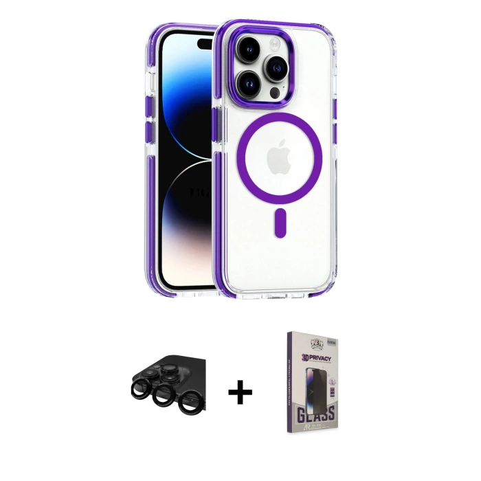 MARSİLYAN™- iPhone 15 Pro Max Kılıf Kozmos Doku Koleksiyonu - Siyah Bilvis Hayalet Cam Ekran Koruyucu + Raze Metal Kamera Lens - SH