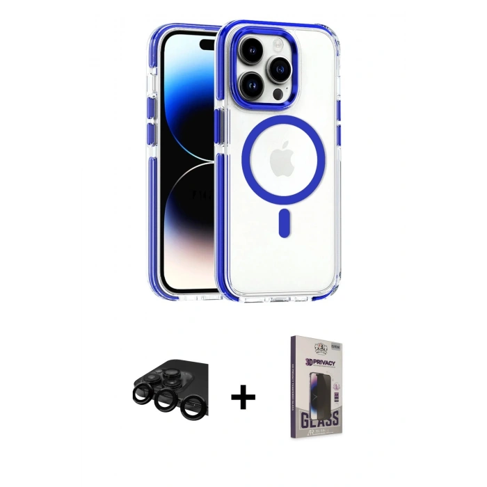 MARSİLYAN™- iPhone 15 Pro Max Kılıf Kozmos Doku Koleksiyonu - Siyah Bilvis Hayalet Cam Ekran Koruyucu + Raze Metal Kamera Lens - SH