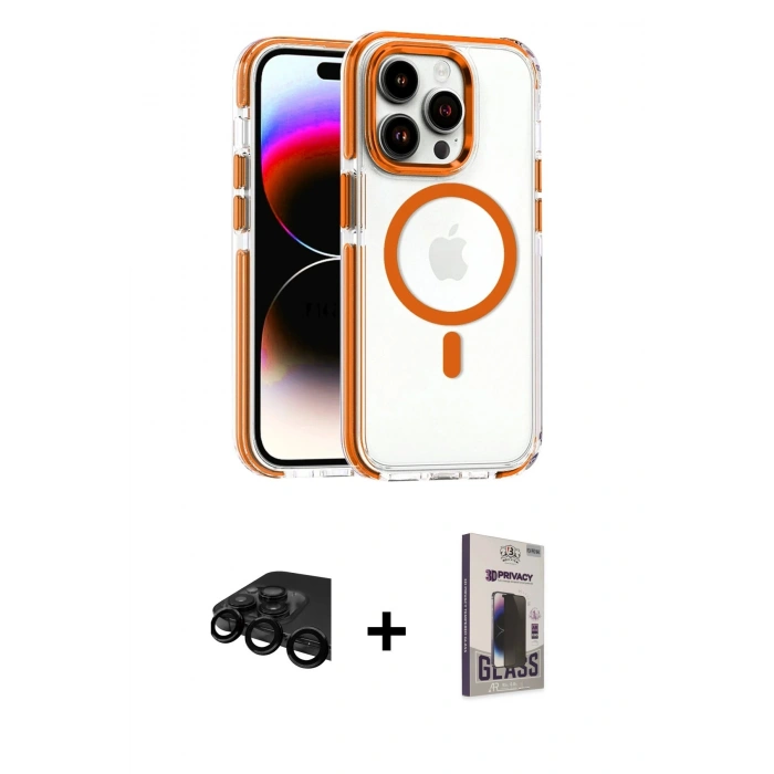 MARSİLYAN™- iPhone 15 Pro Max Kılıf Kozmos Doku Koleksiyonu - Siyah Bilvis Hayalet Cam Ekran Koruyucu + Raze Metal Kamera Lens - SH