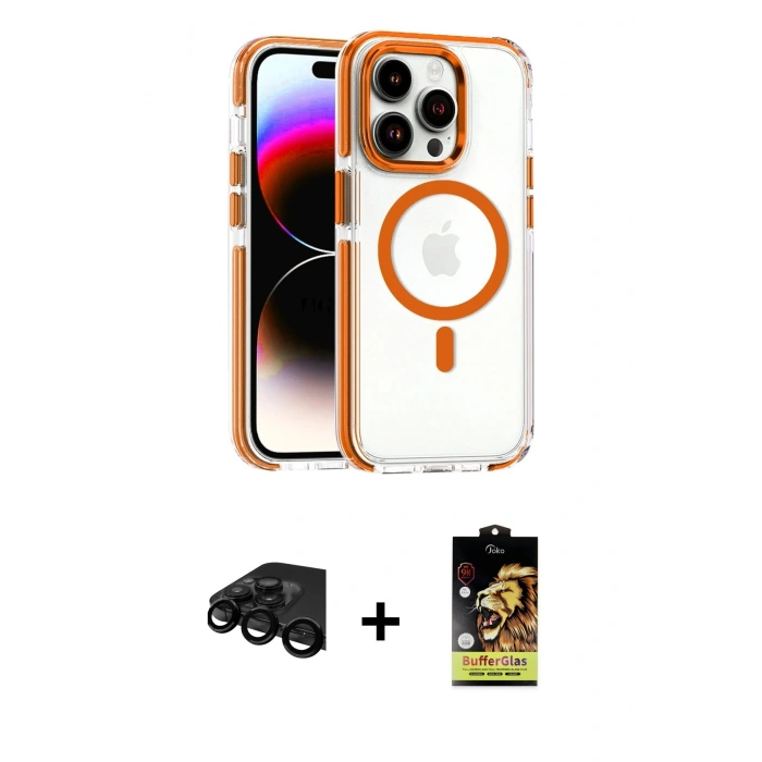 MARSİLYAN™- iPhone 15 Pro Max Kılıf Kozmos Doku Koleksiyonu - Siyah Buffer Cam Ekran Koruyucu + Siyah Raze Metal Kamera Lens