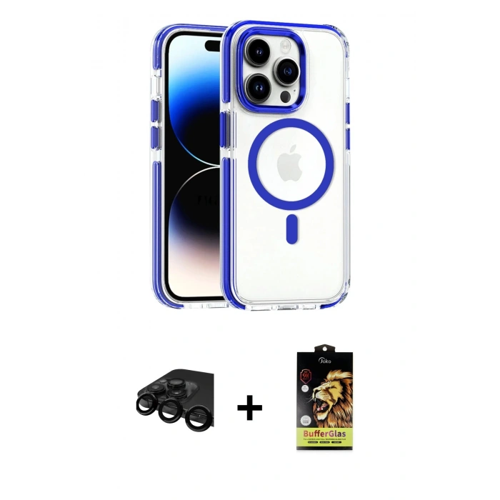MARSİLYAN™- iPhone 15 Pro Max Kılıf Kozmos Doku Koleksiyonu - Siyah Buffer Cam Ekran Koruyucu + Siyah Raze Metal Kamera Lens