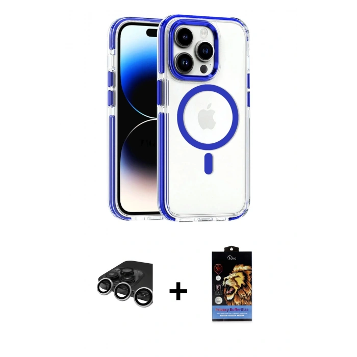 MARSİLYAN™- iPhone 15 Pro Max Kılıf Kozmos Doku Koleksiyonu - Siyah Buffer Hayalet Cam Ekran Koruyucu + Raze Metal Kamera Lens - GS