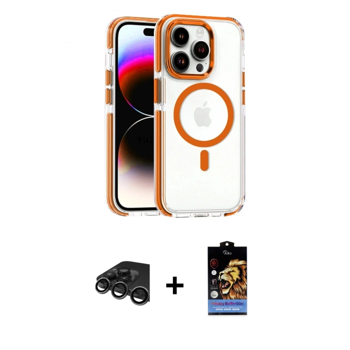 MARSİLYAN™- iPhone 15 Pro Max Kılıf Kozmos Doku Koleksiyonu - Siyah Buffer Hayalet Cam Ekran Koruyucu + Raze Metal Kamera Lens - TMGI