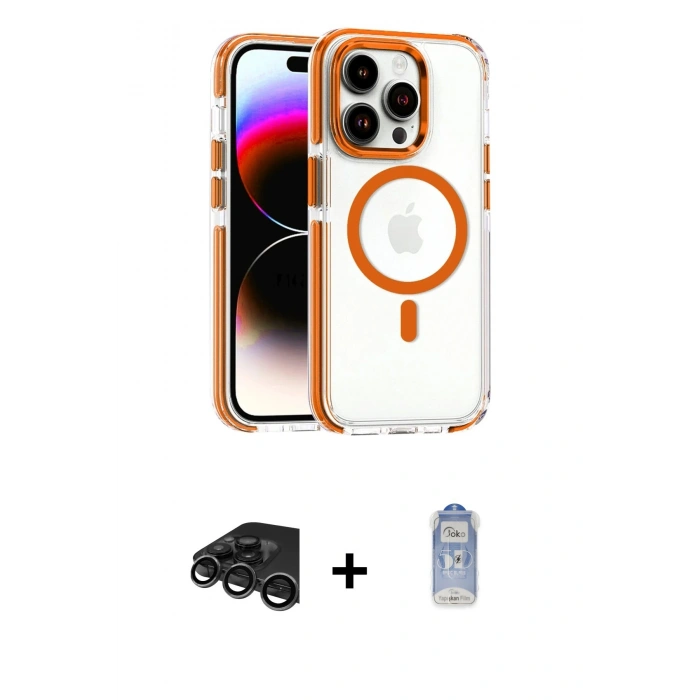 MARSİLYAN™- iPhone 15 Pro Max Kılıf Kozmos Doku Koleksiyonu - Siyah Joko Magic 5D Cam + Titanyum Gri Raze Metal Kamera Lens