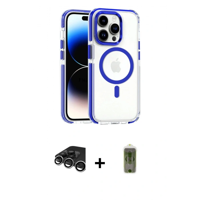 MARSİLYAN™- iPhone 15 Pro Max Kılıf Kozmos Doku Koleksiyonu - Siyah Joko Magic 5D Hayalet Cam + Gümüş Raze Metal Kamera Lens