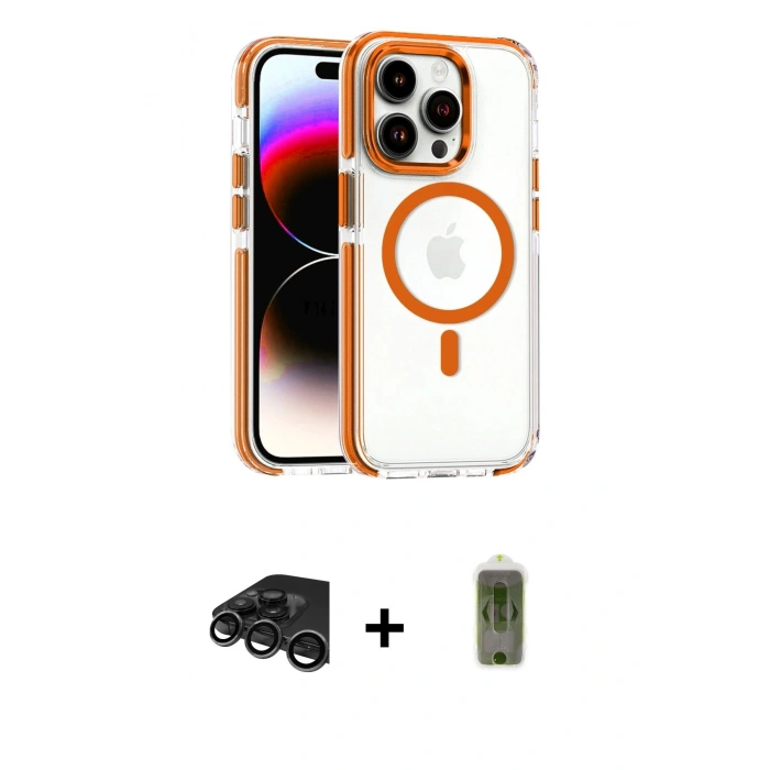 MARSİLYAN™- iPhone 15 Pro Max Kılıf Kozmos Doku Koleksiyonu - Siyah Joko Magic 5D Hayalet Cam + Raze Metal Kamera Lens - TMGI