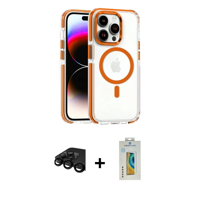 MARSİLYAN™- iPhone 15 Pro Max Kılıf Kozmos Doku Koleksiyonu - Siyah Polymer Nano Ekran Koruyucu + Raze Metal Kamera Lens - SH