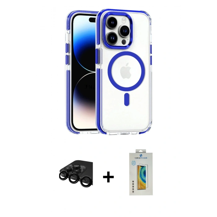 MARSİLYAN™- iPhone 15 Pro Max Kılıf Kozmos Doku Koleksiyonu - Siyah Polymer Nano Ekran Koruyucu + Raze Metal Kamera Lens - SH