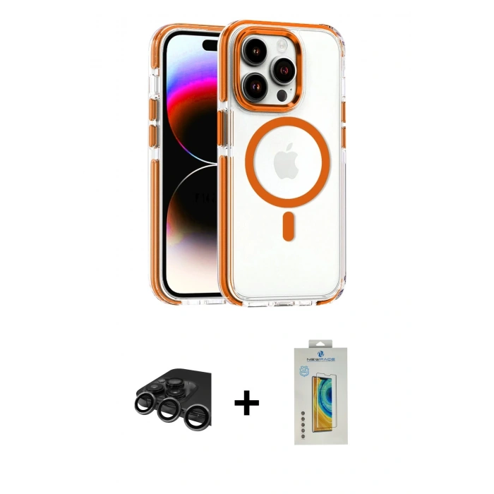 MARSİLYAN™- iPhone 15 Pro Max Kılıf Kozmos Doku Koleksiyonu - Siyah Polymer Nano Ekran Koruyucu + Raze Metal Kamera Lens - TMGI