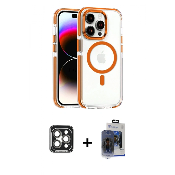 MARSİLYAN™- iPhone 15 Pro Max Kılıf Kozmos Doku Koleksiyonu - Siyah Vanessa Magic Cam + Gri PVD Metal Kamera Lens