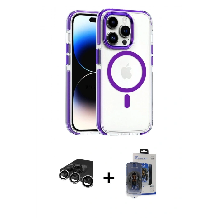 MARSİLYAN™- iPhone 15 Pro Max Kılıf Kozmos Doku Koleksiyonu - Siyah Vanessa Magic Cam + Raze Metal Kamera Lens - GS