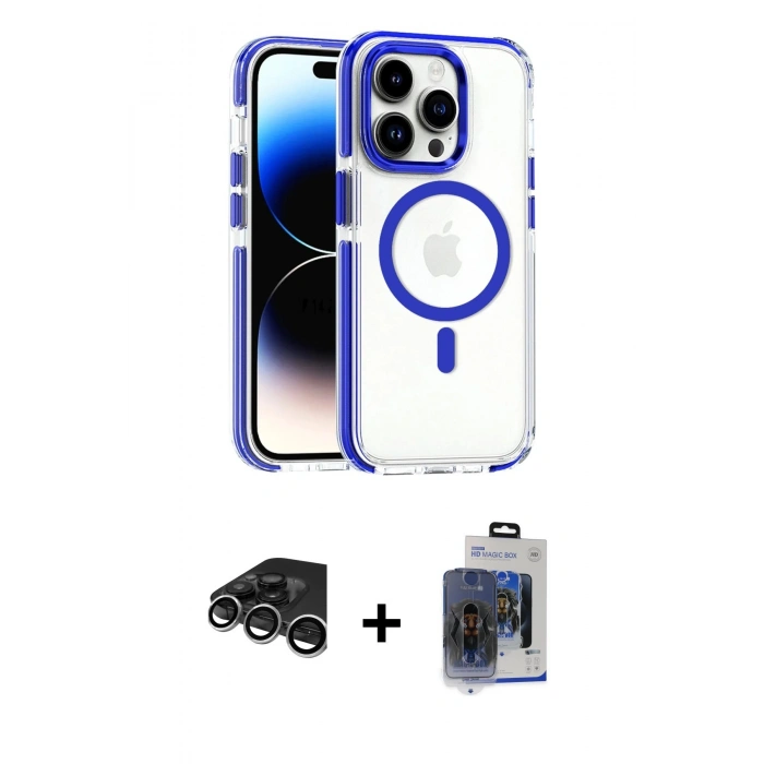 MARSİLYAN™- iPhone 15 Pro Max Kılıf Kozmos Doku Koleksiyonu - Siyah Vanessa Magic Cam + Raze Metal Kamera Lens - GS